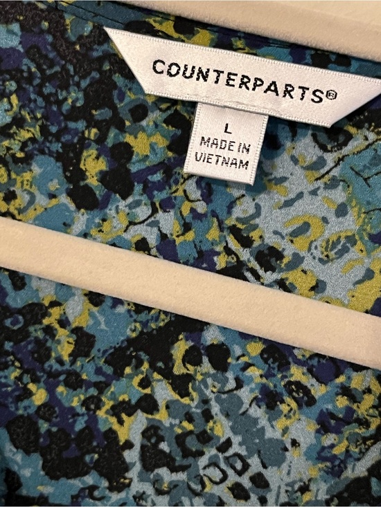 Counterparts Tops - Counterparts Blue & Teal Abstract Print Long Sleeve Blouse